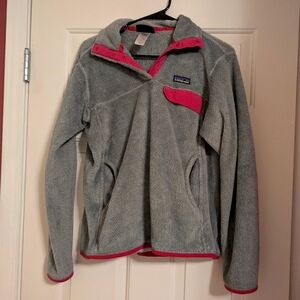 Patagonia Gray and Pink Fleece Pullover